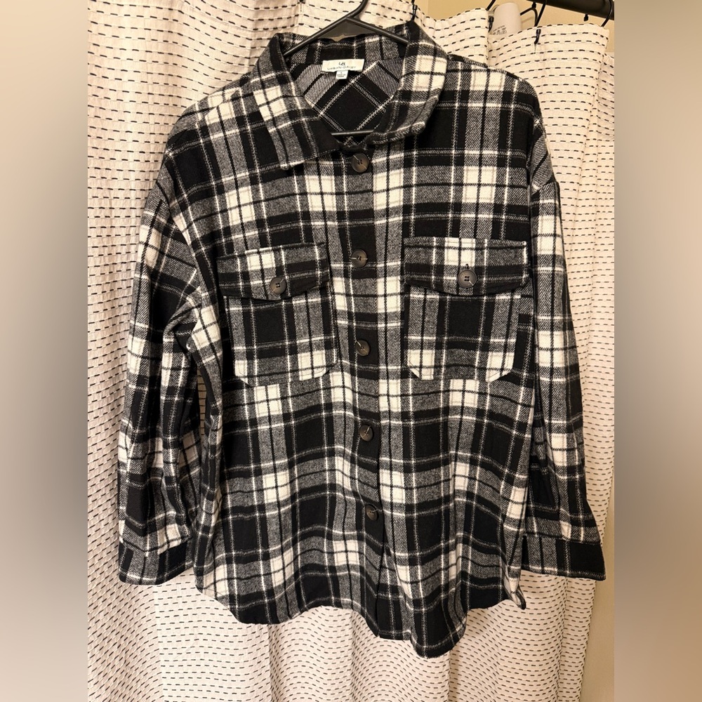 Black and White Plaid Button-Up Shirt